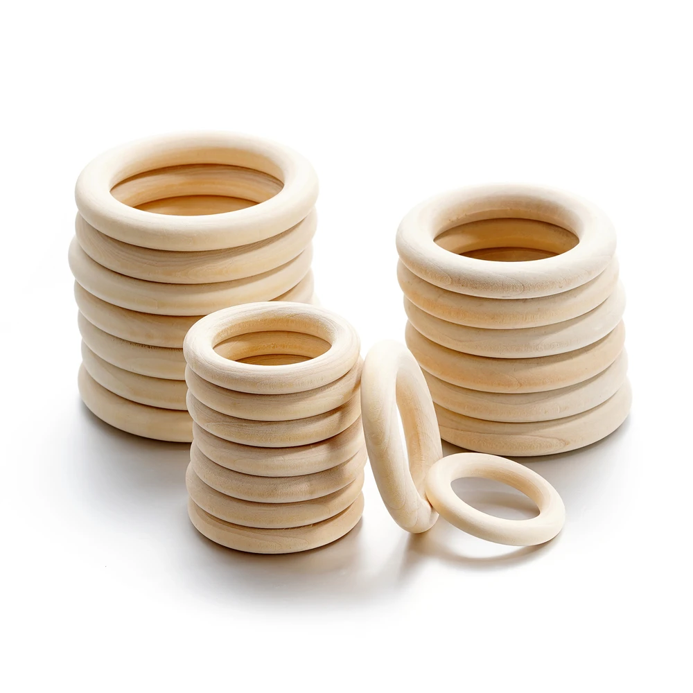 

20-70mm Unfinished Wooden Rings Solid Color Natural Wood Circle Rings for Macrame Craft Jewelry Decorative Wooden Hoops