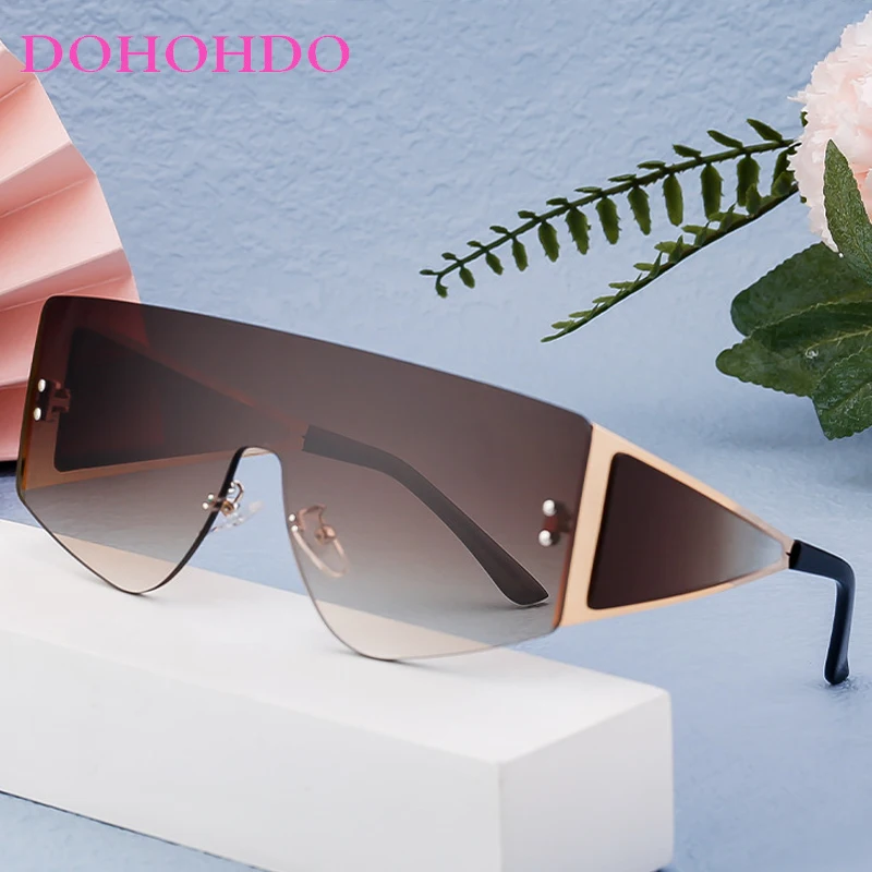 

Oversized Y2K Rimless One-Piece Women Sunglasses Luxury Brand Design Sunglass Men Outdoor Sports Windproof Goggles Ladies UV400