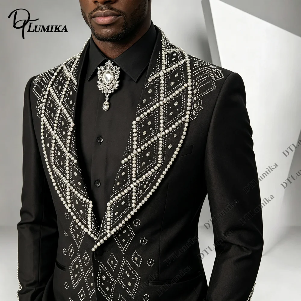 Bespoke Men Ornate Geometric Tuxedo 2pc Suit Luxury Statement Blazer with Matching Pants Tailored Wedding Suits for Groom 2026