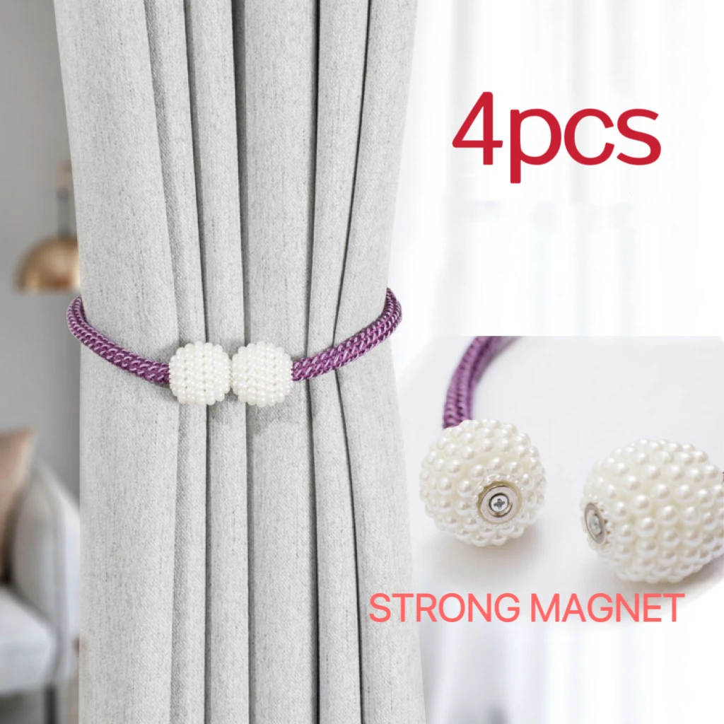 

4PCS Pearl Magnetic Curtain Clip Curtain Holders Tie Back Buckle Clips Hanging Ball Buckle Tie Back Curtain Decor Accessories