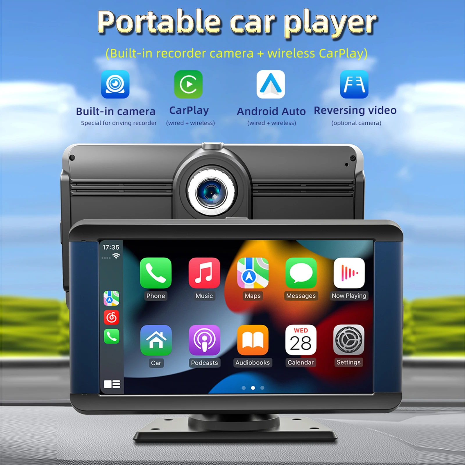 

Car MP5 Player Monitor 7inch Carplay Screen Touch Display For Car Truck Recorder Camera Reversing USB BT5.0 Built-in Speaker