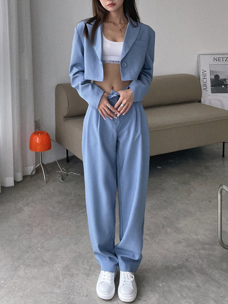 Bornladies Autumn Two Piece Sets Korean Fashion Blazer Suits Women Crop Coat and Pant Suits Long Sleeve Ensemble 2 Pieces Outfit