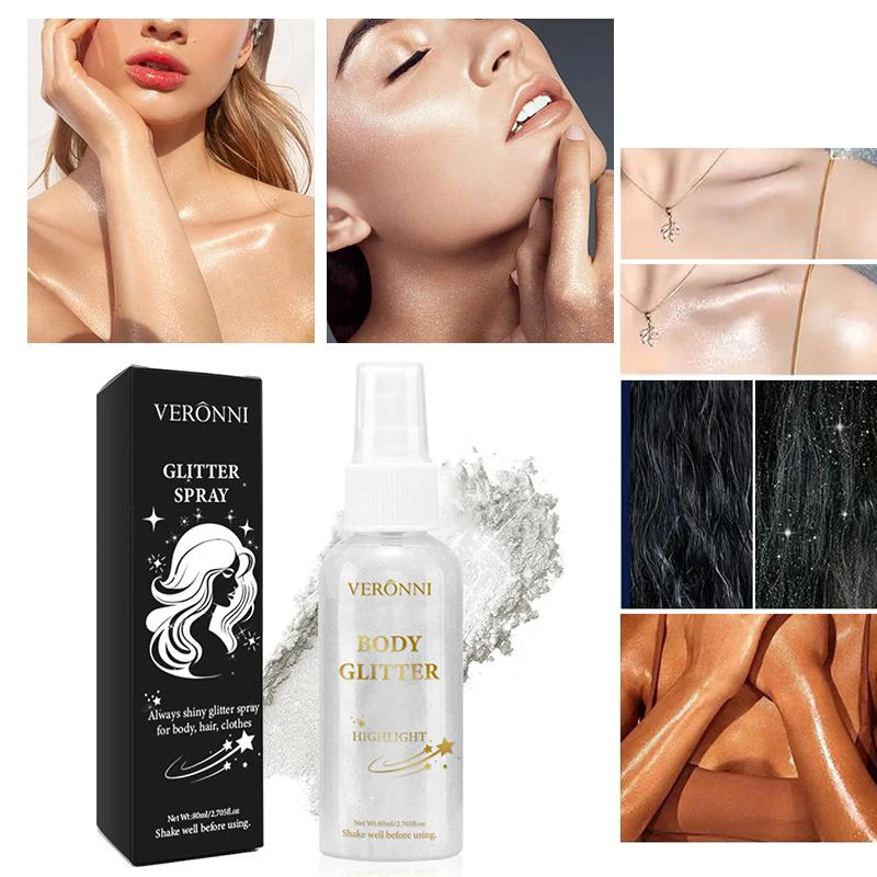 80ml ハイグロスグリッタースプレー、フェアリーシャインボディグリッタースプレーハイライターパウダーダイヤモンドリキッドシャイニーハイライトシマーメイクアップ