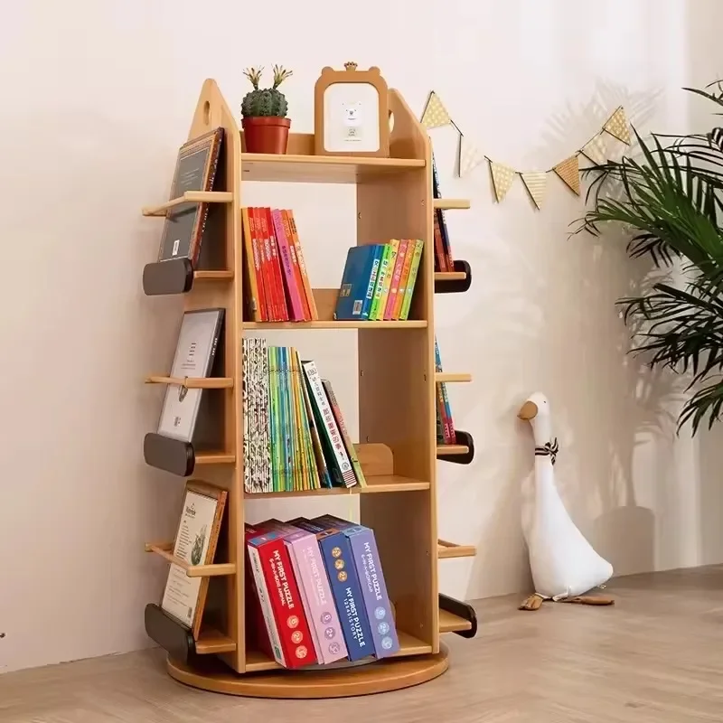 Solid Customized Wood Bookshelf with Rotating Feature Other Kids' Furniture
