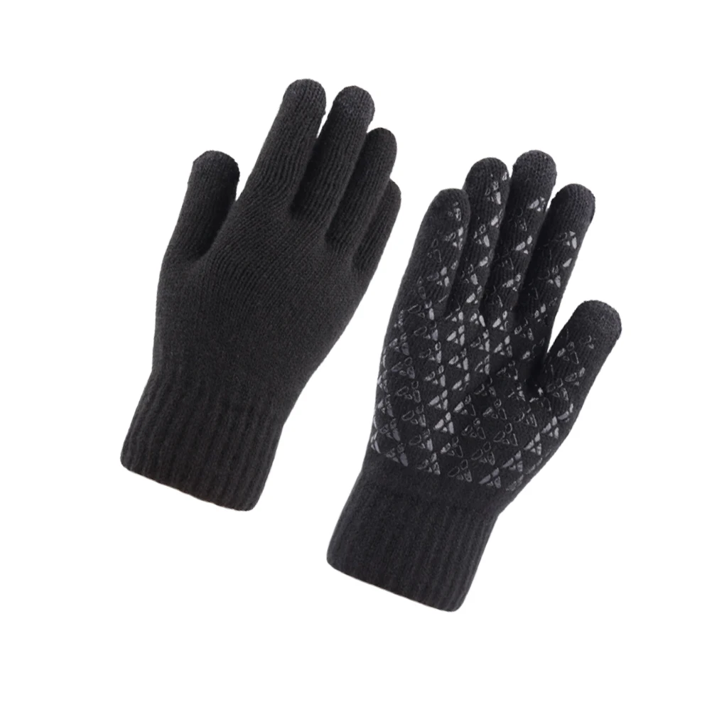 

Thermal Touchscreen Gloves for Men Warm Black Thick Knitted Anti Slip Winter Cold H Elastic Fit Most