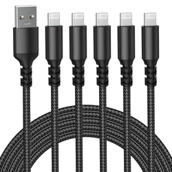 5Packs MFi Certified USB Lightning Cable For iPhone Charger 12W 3FT/6FT/10FT Fast Charging Cable Data Wire Cord For iPhone iPad