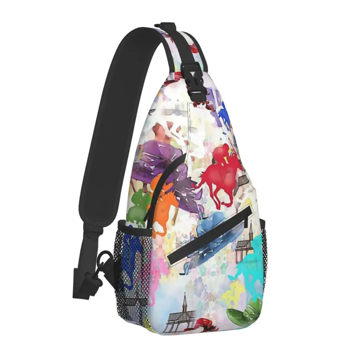 Horse Races Crossbody Chest Bags Galloping Horse Run Quickly Pockets Travel Pack Messenger Sports Teens Shoulder Bag Unisex