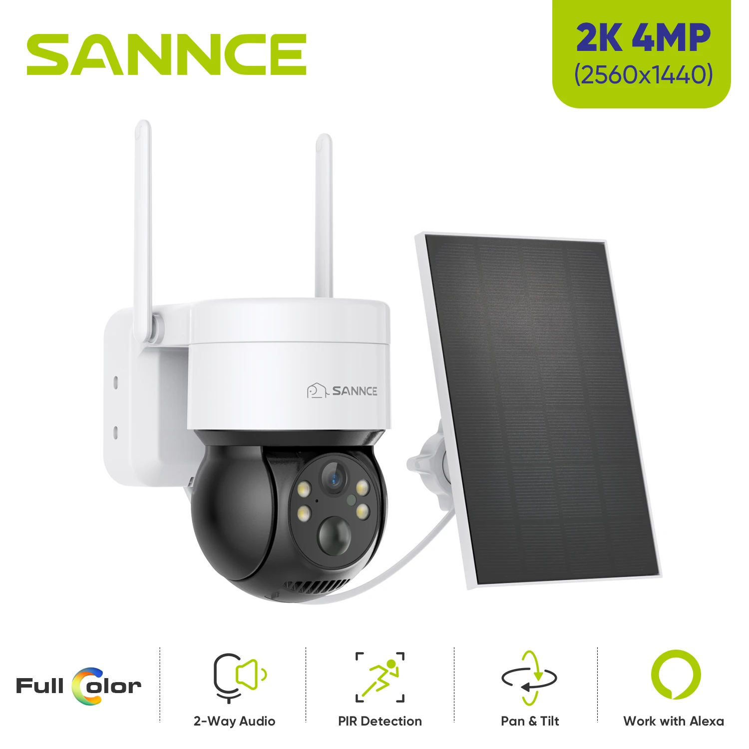 

SANNCE 4MP 2K Solar Powered Cmmeras Support two-way audio 2.4G WIFI connect H.264+ Cameras IP65 Dust and Waterproof 4MM Lens