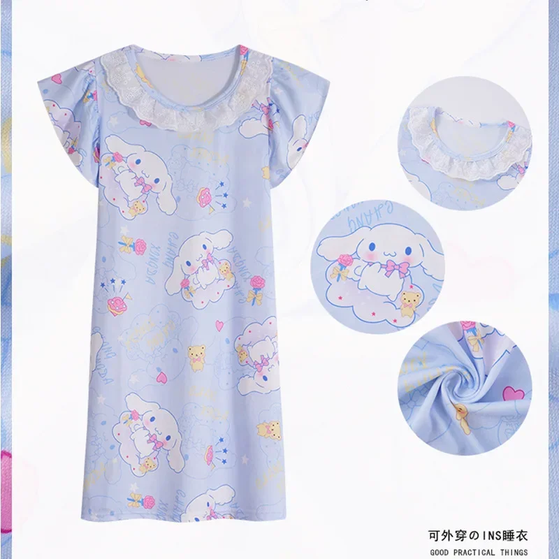 New Summer Dress Girls Nightdress Stitch Cartoon Clothes Pajamas Children's Clothing ShortSleeve Pajamas Dress Kids Family Wear image 3
