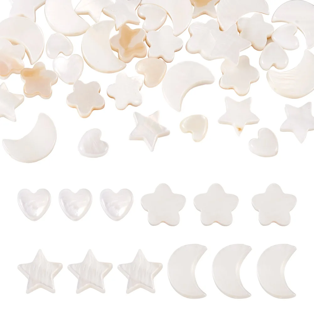 

40pcs Mix Style Shell Beads Natural Freshwater Heart Moon Flower Pentagram Beading Bracelet Necklace Jewelry Making Accessories