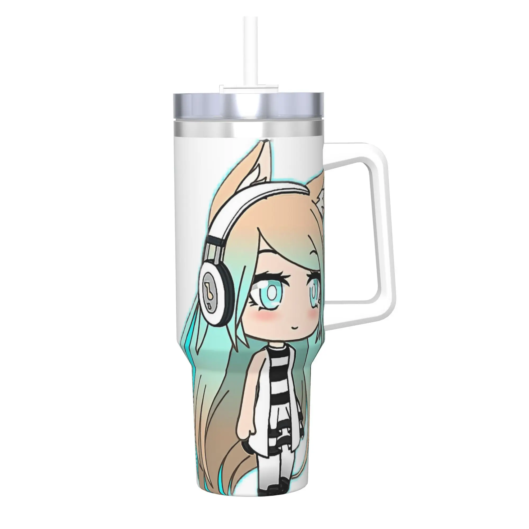 Gacha Life Cartoon Tumbler With Straw  Stainless Steel Tumblers Mug Double Wall Vacuum Insulated for Cold Or Hot 40oz