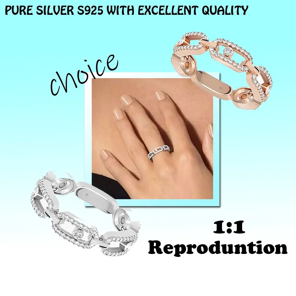 

2024 New Pure Silver s925 MOVE LINK Series Dense Diamond Multi Loop Chain Sliding Diamond Women's Ring