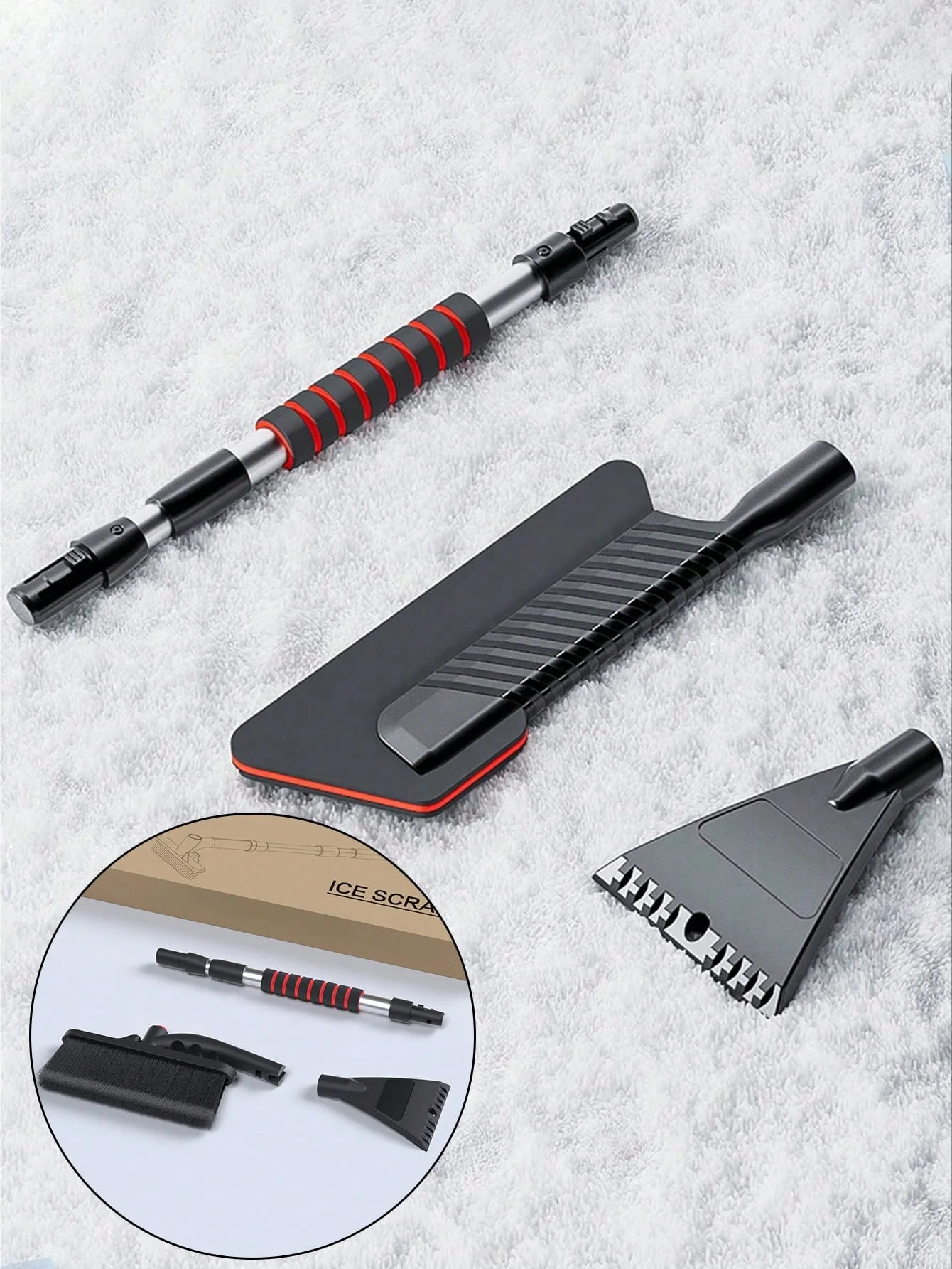 

Телескопическая автомобильная щетка для снега и скребок для льда, алюминиевая лопата 2-в-1, двойная головка (спальня + скребок), выдвижная/съемная, зимняя машина