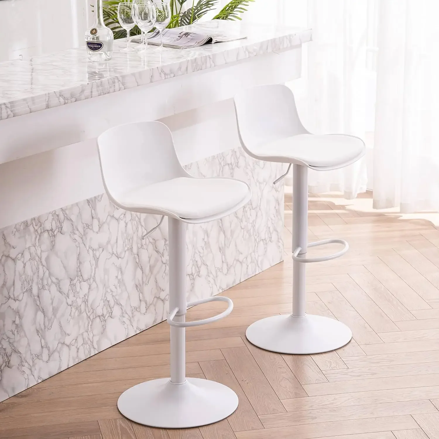 

YOUTASTE White Bar Stools Set of 2 Adjustable Counter Height Bar Stool PU Leather Metal Barstools with Back Swivel High Top Bar