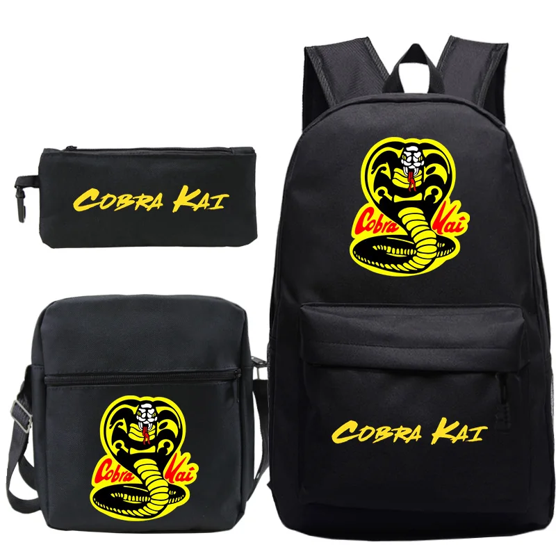 Hot Movie Cobra Kai Backpack 3 Pcs Set Nylon Cartoon Snake School Bags Large Capacity Kids Backpacks Boys Girl Travel Schoolbag