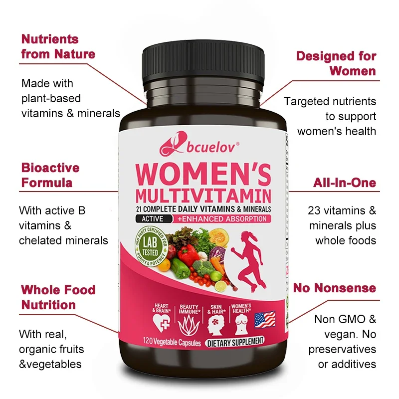 

Multivitamin for Women + Stress Support with 21 Daily Vitamins and Minerals - Support Immunity, Hair, Skin & Nails, Non-GMO