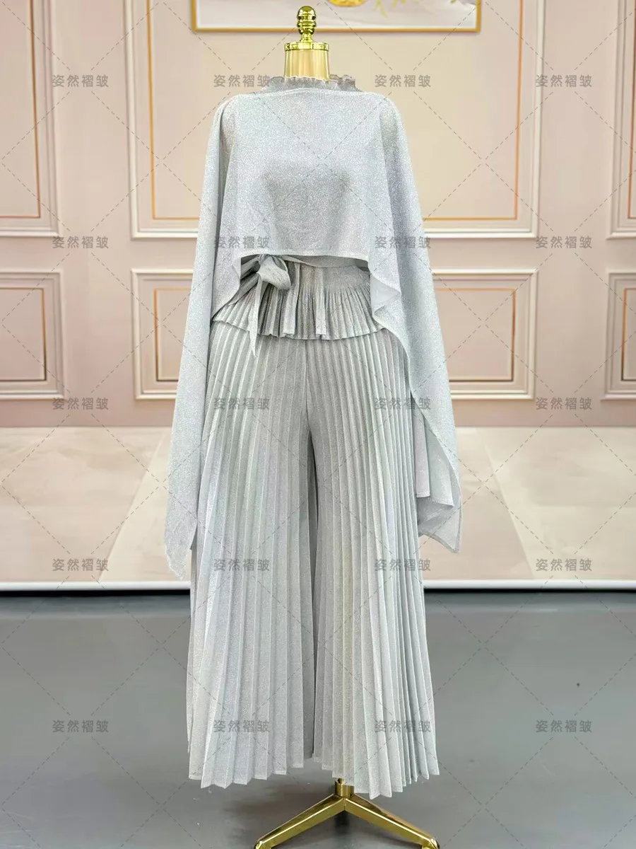 Miyake Chiffon a pieghe in due pezzi Abbigliamento da donna Vita alta Pantaloni a pieghe a gamba larga Abito drappeggiato leggero e traspirante multicolore