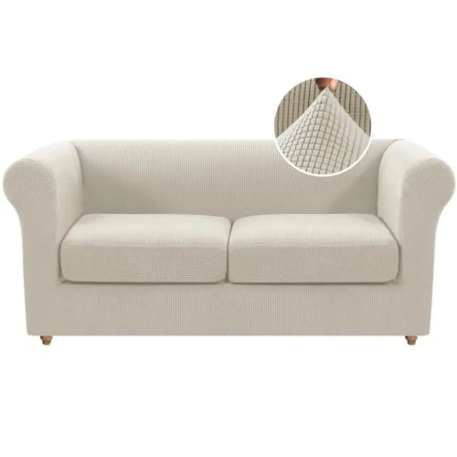 

3 Pcs Loveseat Cover Stretch Chesterfield Loveseat Covers for 2 Cushion Couch Non Slip Mid Century Deep Seat Couch Cover Washab