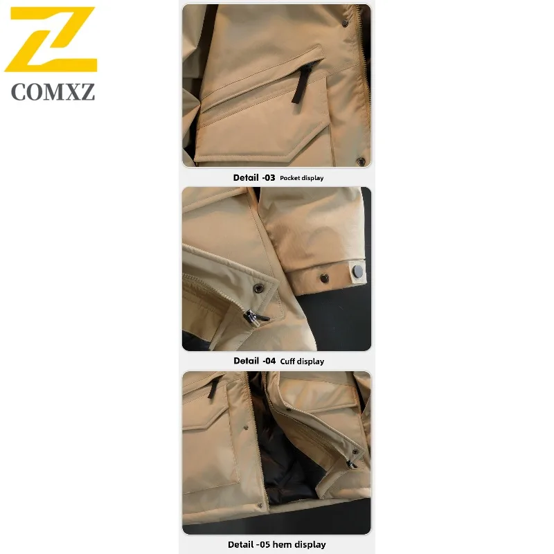 COMXZ Hochwertige Herren-Daunenjacke, Premium-Kapuze, Outdoor-Reiten, winddicht, Puffer-Coa, trendige Streetwear, warmer Komfort-Wintermantel