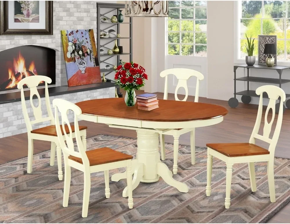 

5 Piece Kitchen Table Set for 4 Includes an Oval Dining Table with Butterfly Leaf and 4 Dining Room Chairs, 42x60 Inch