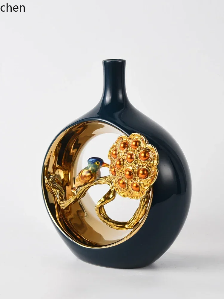 DSA Ceramic Vase Crafts New Chinese Style Model Room Living Room Flower Arrangement Wine Cabinet Home Flower Vase Decoration