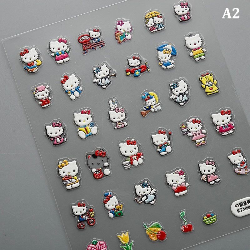 1 Sheet 5D Kawaii Sanrio Cartoon Nail Stickers Hello Kitty Kuromi Cinnamoroll Animation Nail Decals Press On Nails Art Supplies