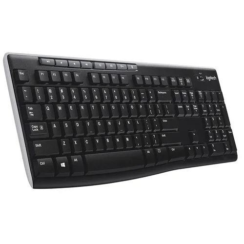 Logitech K270 Teclado inalámbrico de tamaño completo: teclas multimedia silenciosas, resistente a derrames para PC, computadora portátil, oficina, hogar y negocios