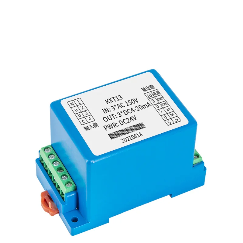 3 Phase 4 Wires AC Voltage Transmitter Converter 35mm DIN Rail AC220V 380V 465V Voltage Sensor 4 20mA 0-10V RS485 Transducer