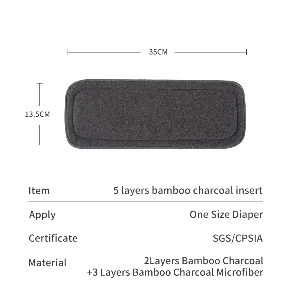 HappyFlute Inserts 35*13.5cm 5Layers Bamboo Charcoal Microfiber Fabric Diaper Liner Use With Baby Nappy