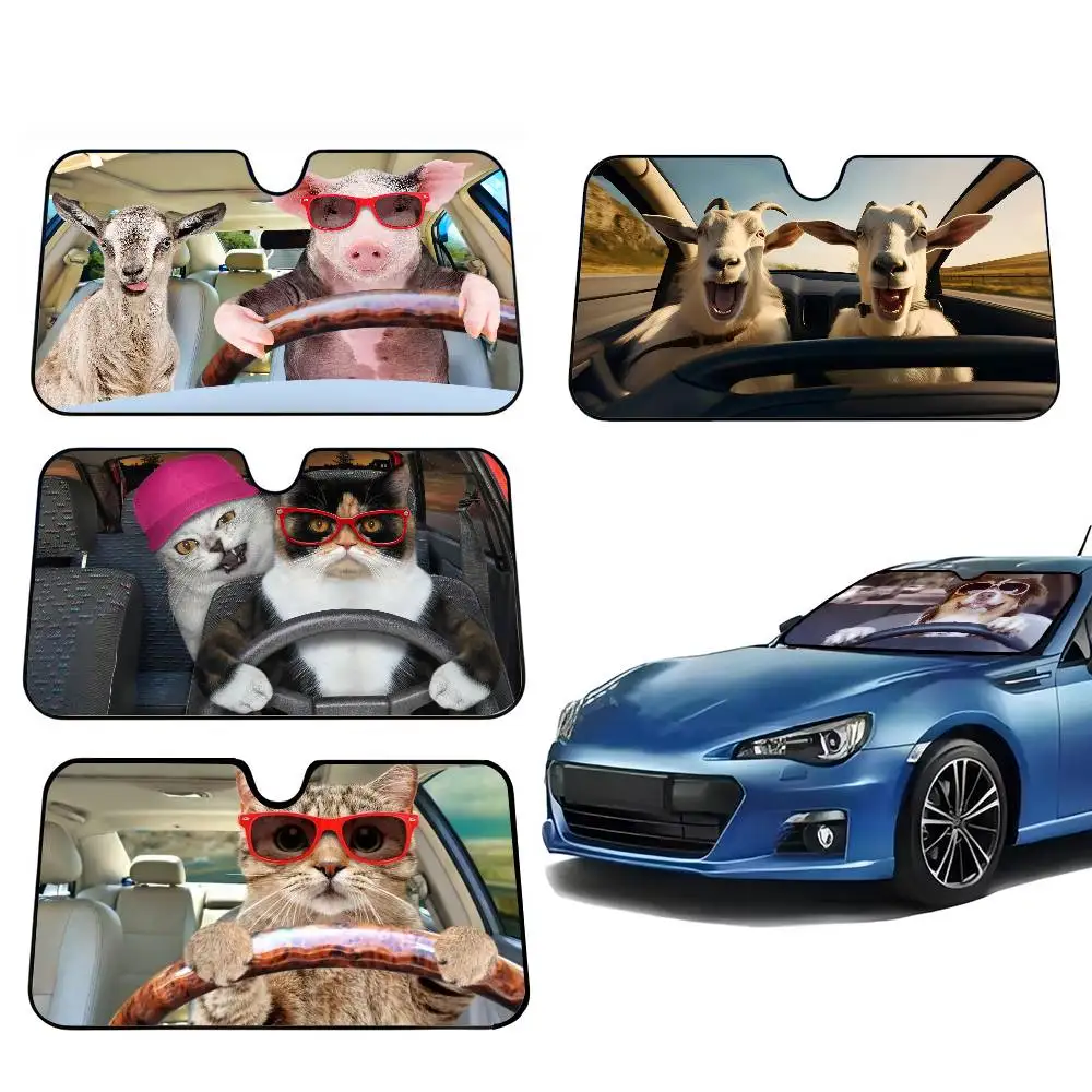 

Funny Animals Dog Cat Driving Car Solar Protection Heated Windshield Sunshade Car Cover Sun Shade Auto Sun Visor Car-covers