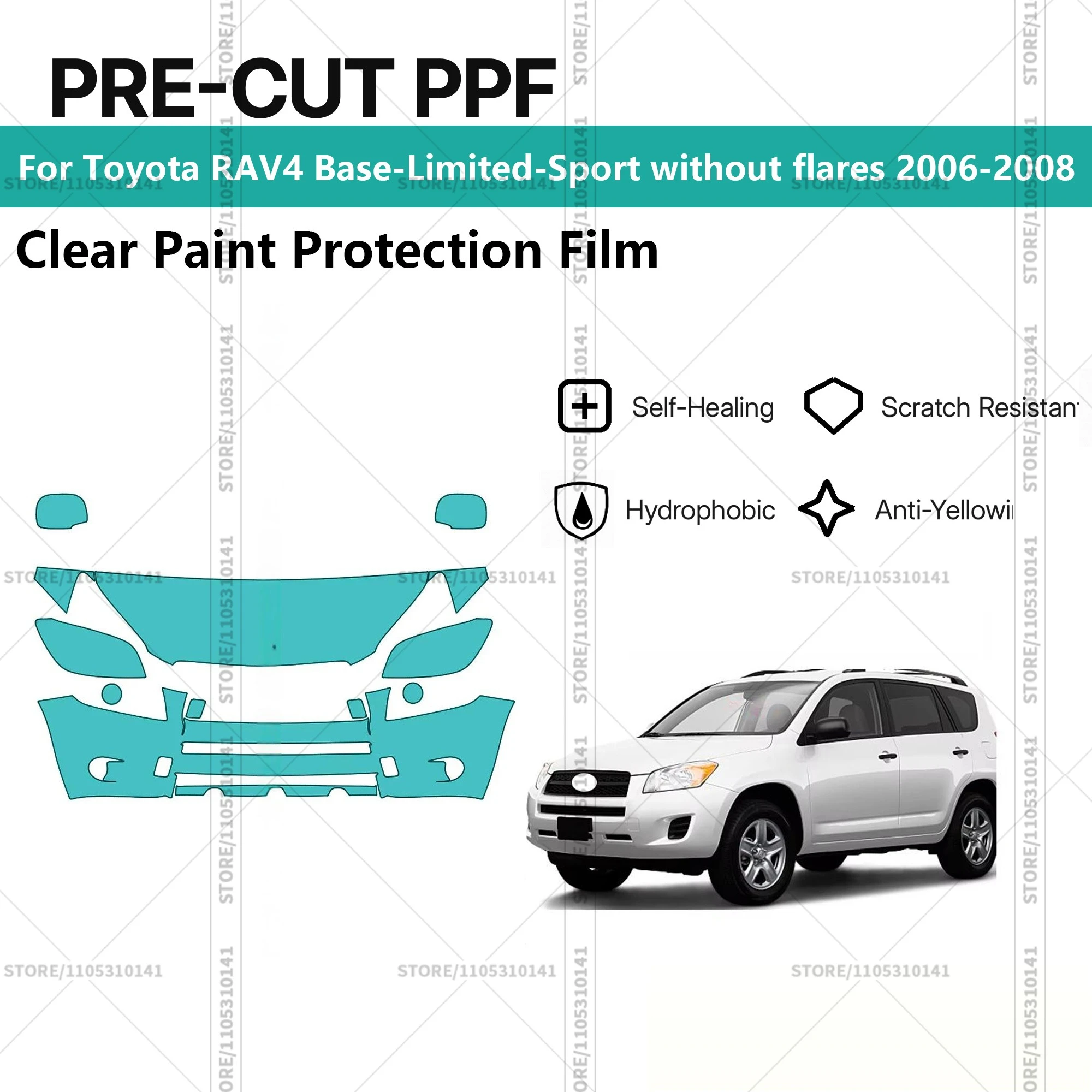 For Toyota RAV4 Base-Limited-Sport without flares 2006-2008 Pre-Cut Paint Protection Film PPF Transparent Car Film PPF