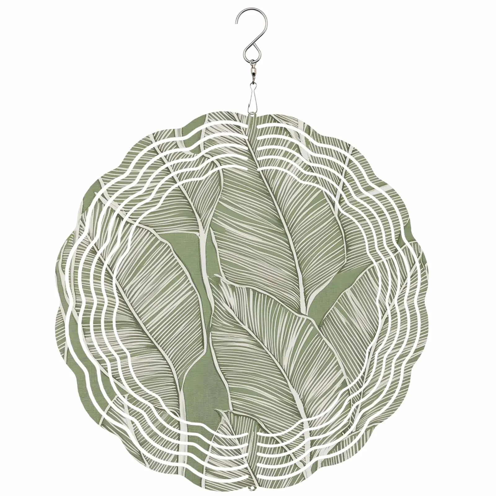 

Impressionism Tropical Plants Stainless Steel Hanging Decorations For Home 3D Rotating Wind Spinner