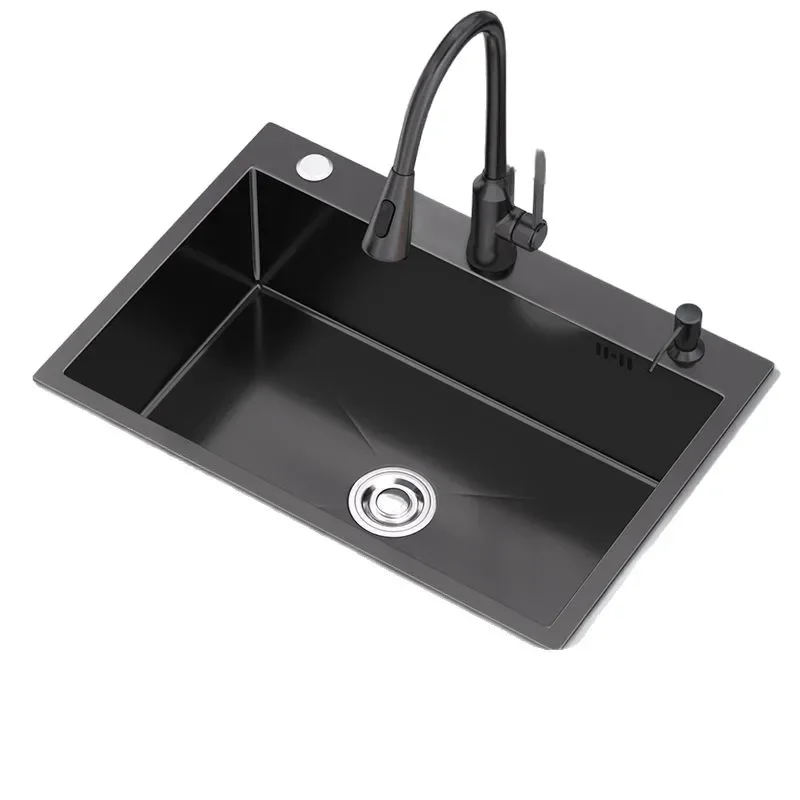 Kitchen stainless steel large single slot hand thickened nano sink hot and cold water vegetable basin table basin