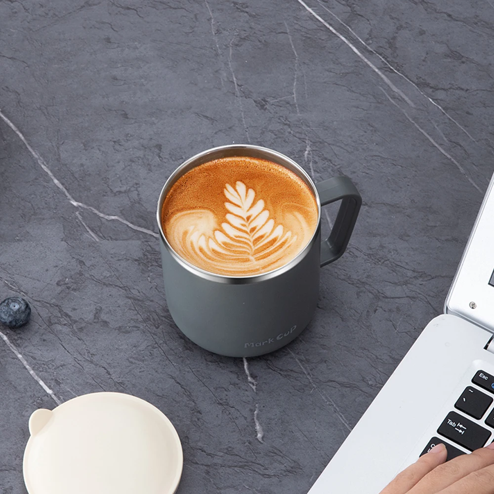 400ml 304 Stainless Steel Coffee Mugs Portable Cups Heat Insulation Anti-fall Thermos Mug Home with Cover and Handle Mug