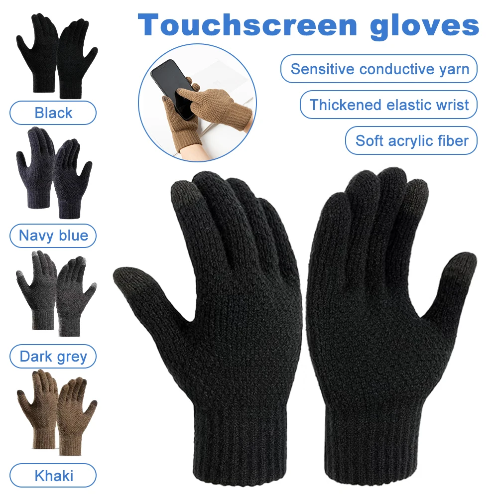 Knitted Cycling Gloves Touch Screen Gloves Winter Warm Full Finger Gloves Men Women Thermal Mittens for Outdoor Ski Fishing