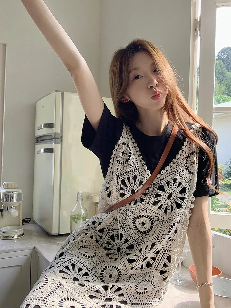 Plus ขนาดเสื้อผ้าผู้หญิง Plus ขนาดสุภาพสตรี Retro ตัดลูกไม้ Strappy เสื้อยืดชุดชุดเสื้อกั๊กชุดวันหยุดฤดูร้อน ZT213