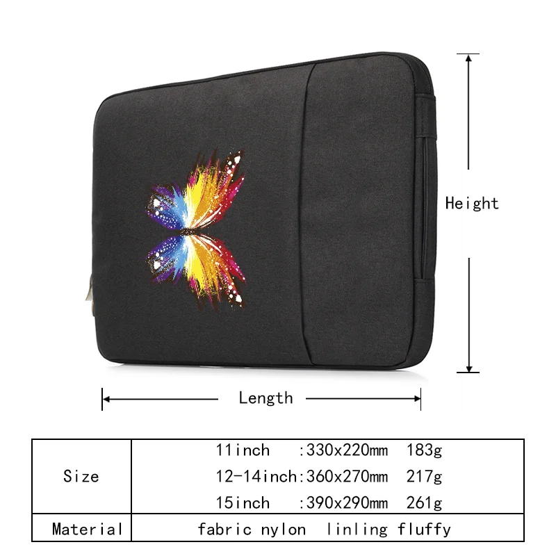 Waterproof Zipper Laptop Bag for Apple Macbook Air Pro 16 Inch Dell XPS 11 12 13 14 15 Butterfly Pattern Notebook Case Handbag