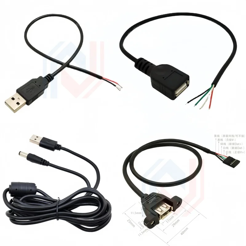 Welding-Free USB Female Connector 2-Core 4-Core Wire 2-Four-Core USB Interface Am Plug Male Connector USB Connector with Wire