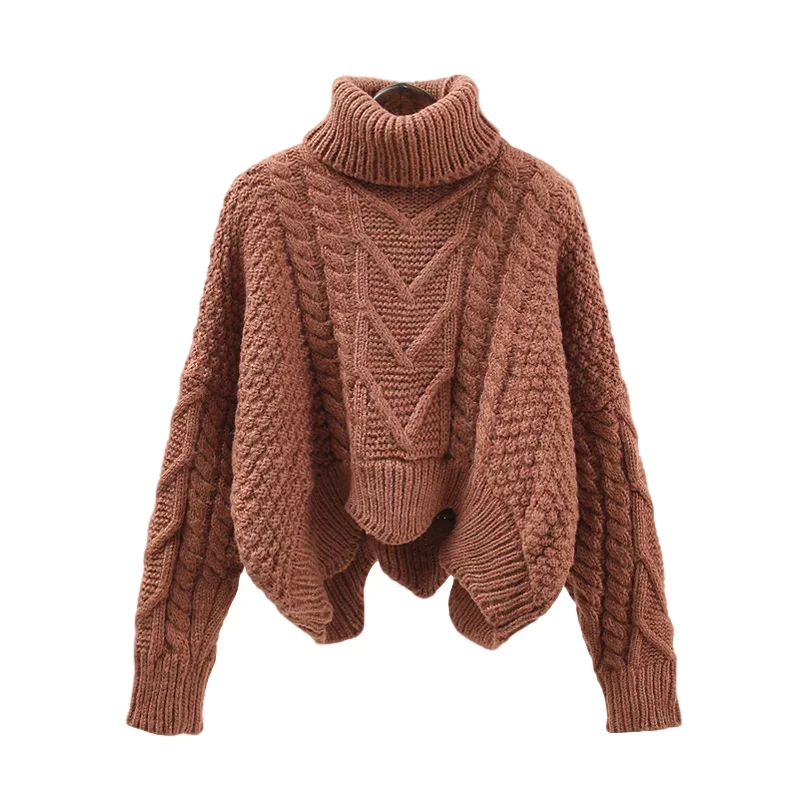 

Autumn Winter New Thickened Sweater Women Tops Loose Twist Knitted Short Design Pullover Turtleneck Female Top