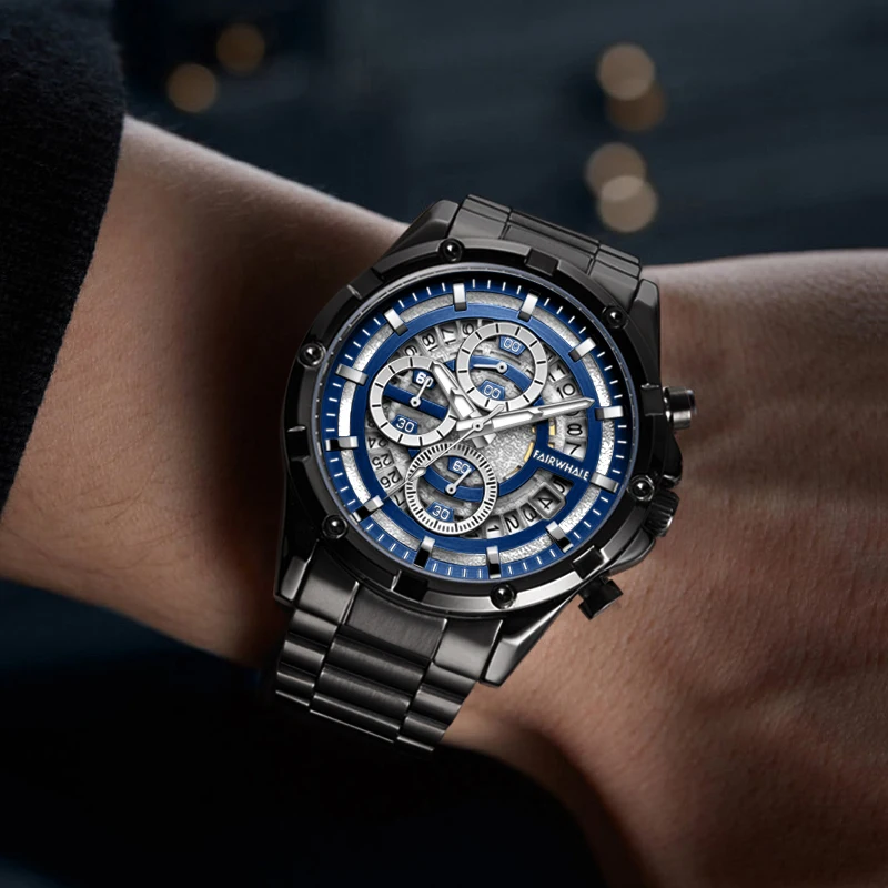 Mark Fairwhale Casual Multifunctional Quartz Men's Wristwarch Waterproof 3-Eye 3D Subdials Business relojes para caballeros