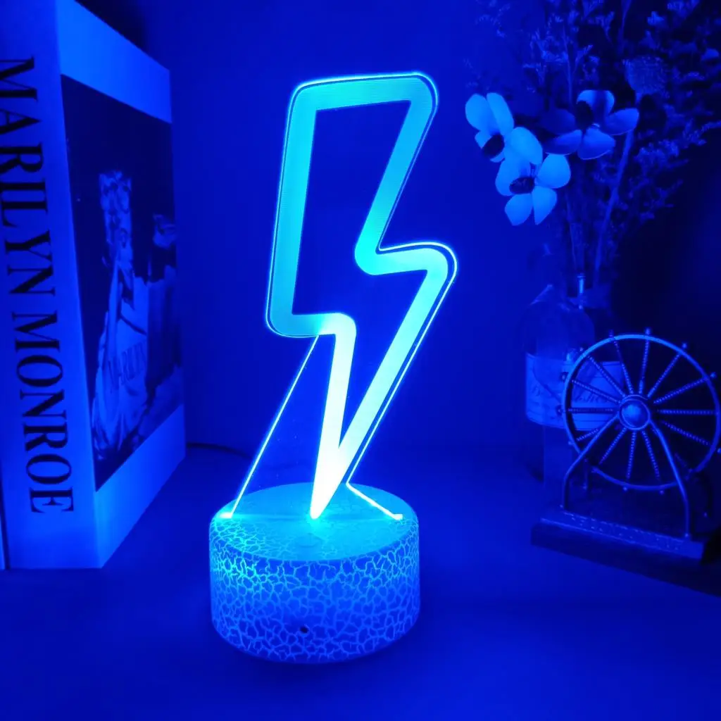 3D Lightning Shaped Night Light 7/16 Color Changing Flash Sign Table Lamp For Children's Room Home Wedding Party Bar Gift Decor