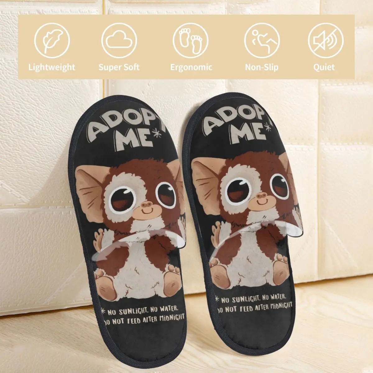 Women Winter House Cotton Slippers Adopt Me Household Fur Slides Slippers Indoor Gizmo Gremlin Halloween Soft Anti-skid Slides