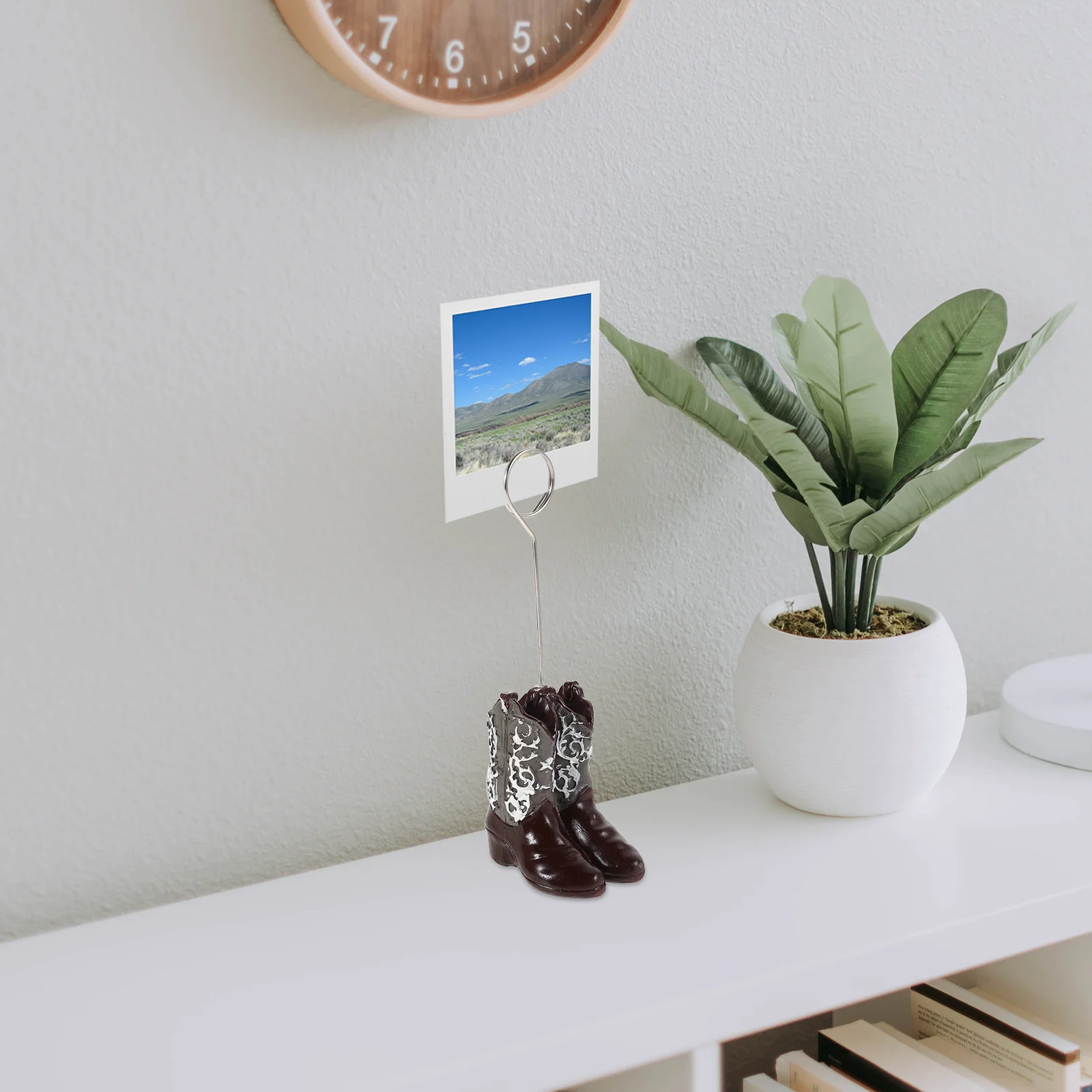 Bota de cowboy ocidental clipe de foto decorativo desktop titular de memorando multi-uso titular do cartão de imagem rústico cowgirl bota ornamento