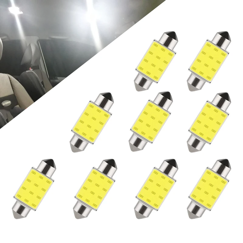 10 PCS Car LED Bulb C10W C5W Festoon LED COB 31mm 36mm 39mm 41mm 12V Whtit Car Interior Dome Reading Light License Plate Lamp