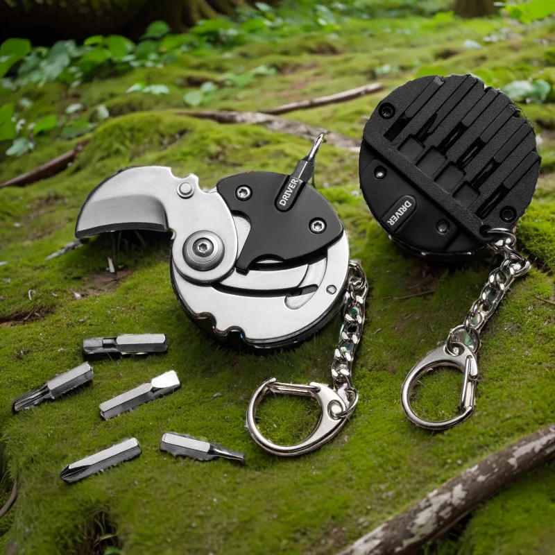 Multi Function Mini Black Pocket Coin Screwdriver Keychain Tool EDC Portable Repair Utility Gadget
