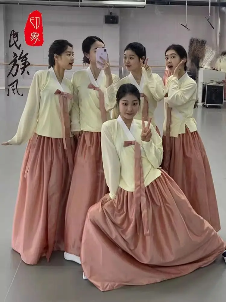 2025 tradicional coreano hanbok traje de dança coreana feminino minoria arte teste desempenho traje treinamento 2 peça conjunto