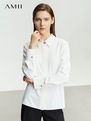 AMII Minimalism Fashion Woman Blouse 2023 Autumn New Casual Commuter Long Sleeve Folds Turn-down Collar Shirt & Blouse 12343002