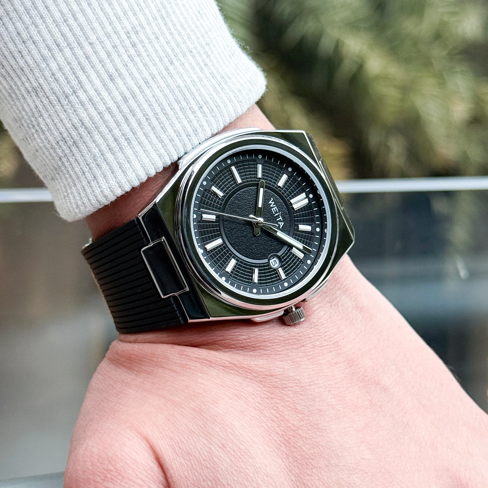 

Мужские кварцевые часы Weita Fashion с резиновым ремешком, повседневные, с датой, водонепроницаемость 50 м, простой спортивный стиль, наручные часы WT2100