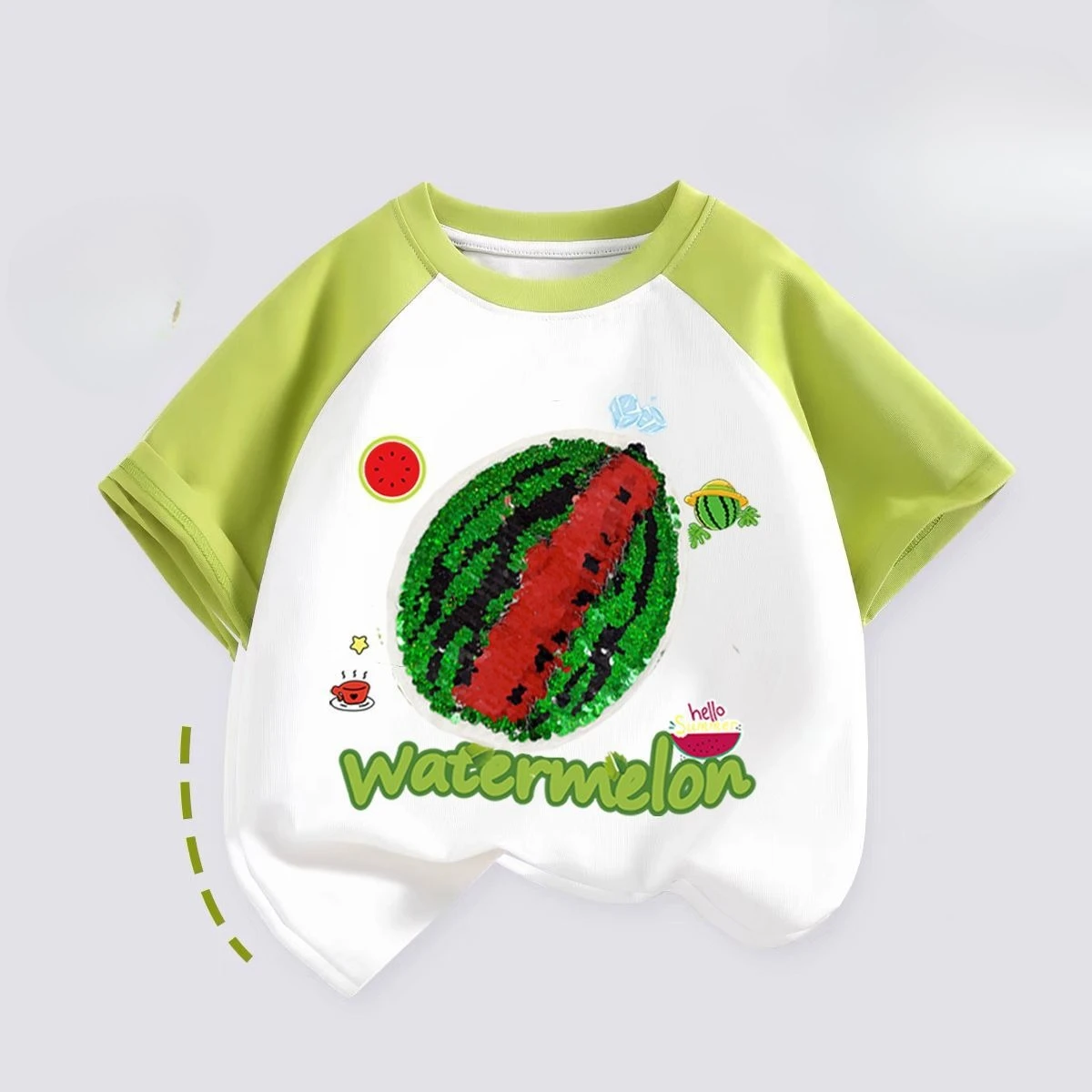 Boys Girls Kids Summer Short Sleeve Sequins Face Changing Color Block Watermelon T Shirt Top Children Toddler Baby Casual Wear