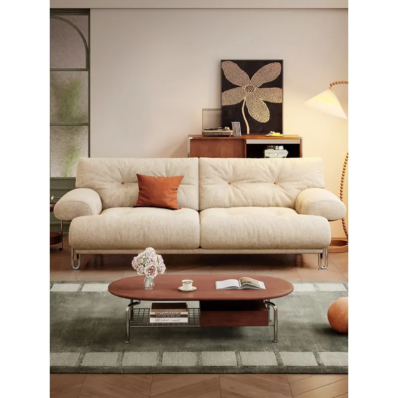 French retro chenille sofa small apartment living room cat scratching cloth straight row fabric sofa